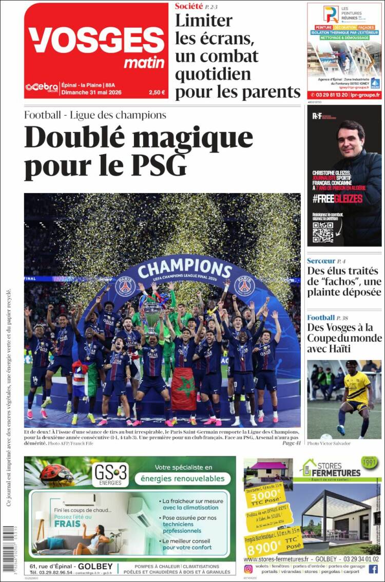 Portada de Vosges Matin (Francia)