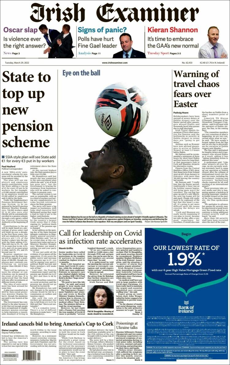 Portada de Irish Examiner (Irlanda)