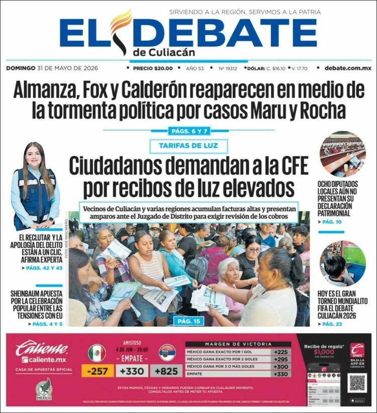 Portada de El Debate de Culiacán (M&eacute;xico)