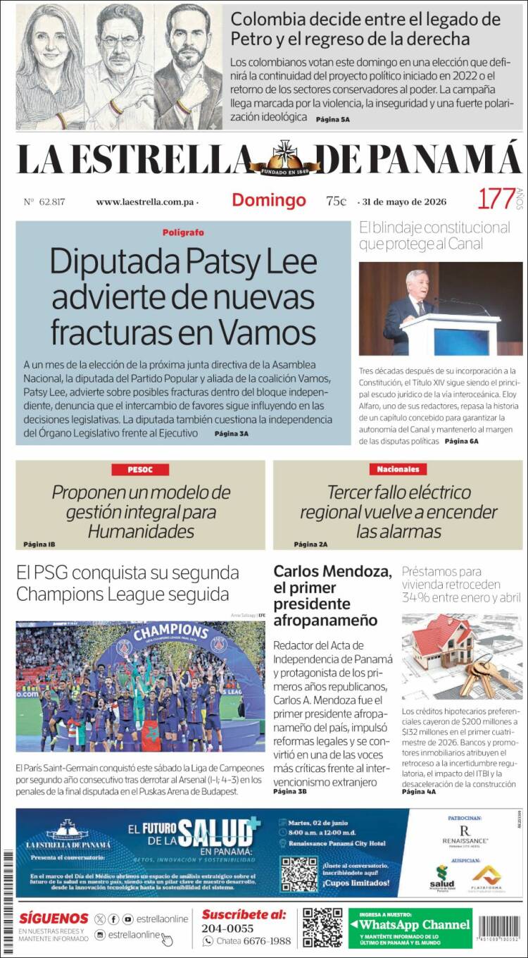Portada de La Estrella de Panamá (Panam&aacute;)