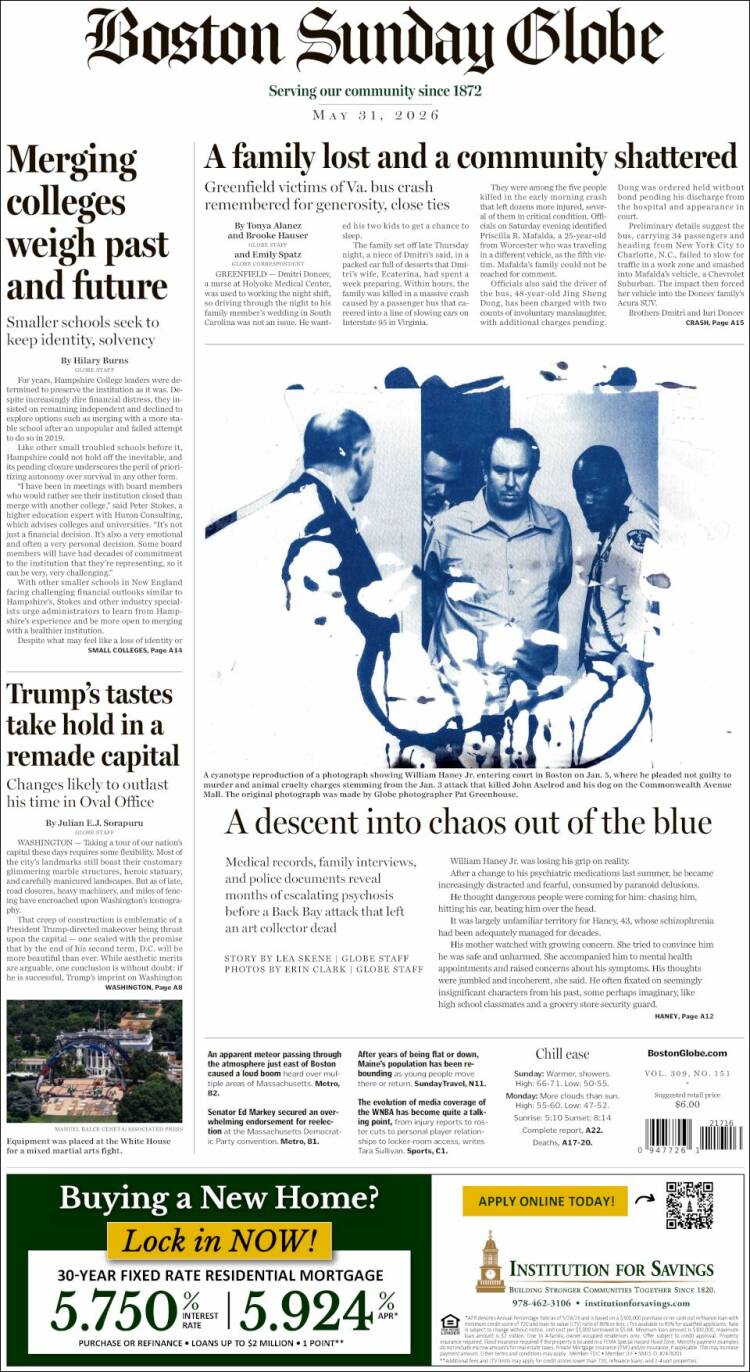 Portada de Boston Globe (USA)