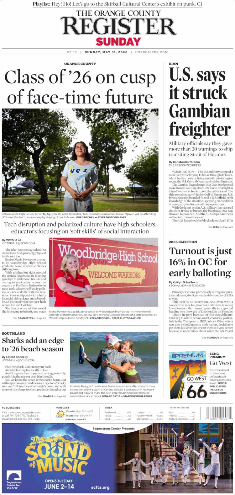 Portada de The Orange County Register (USA)