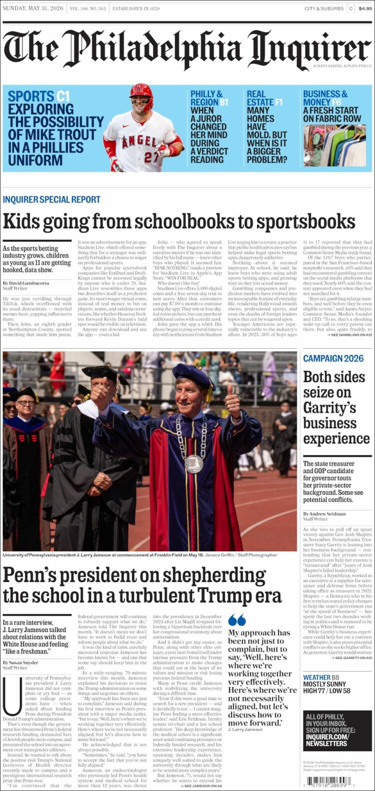 Portada de Philadelphia Inquirer (USA)