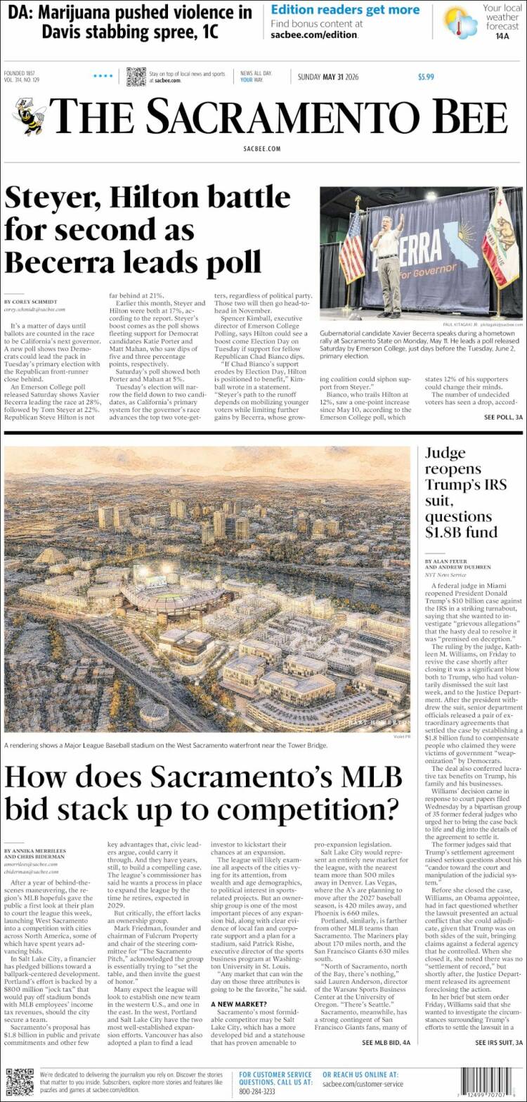 Portada de The Sacramento Bee (USA)
