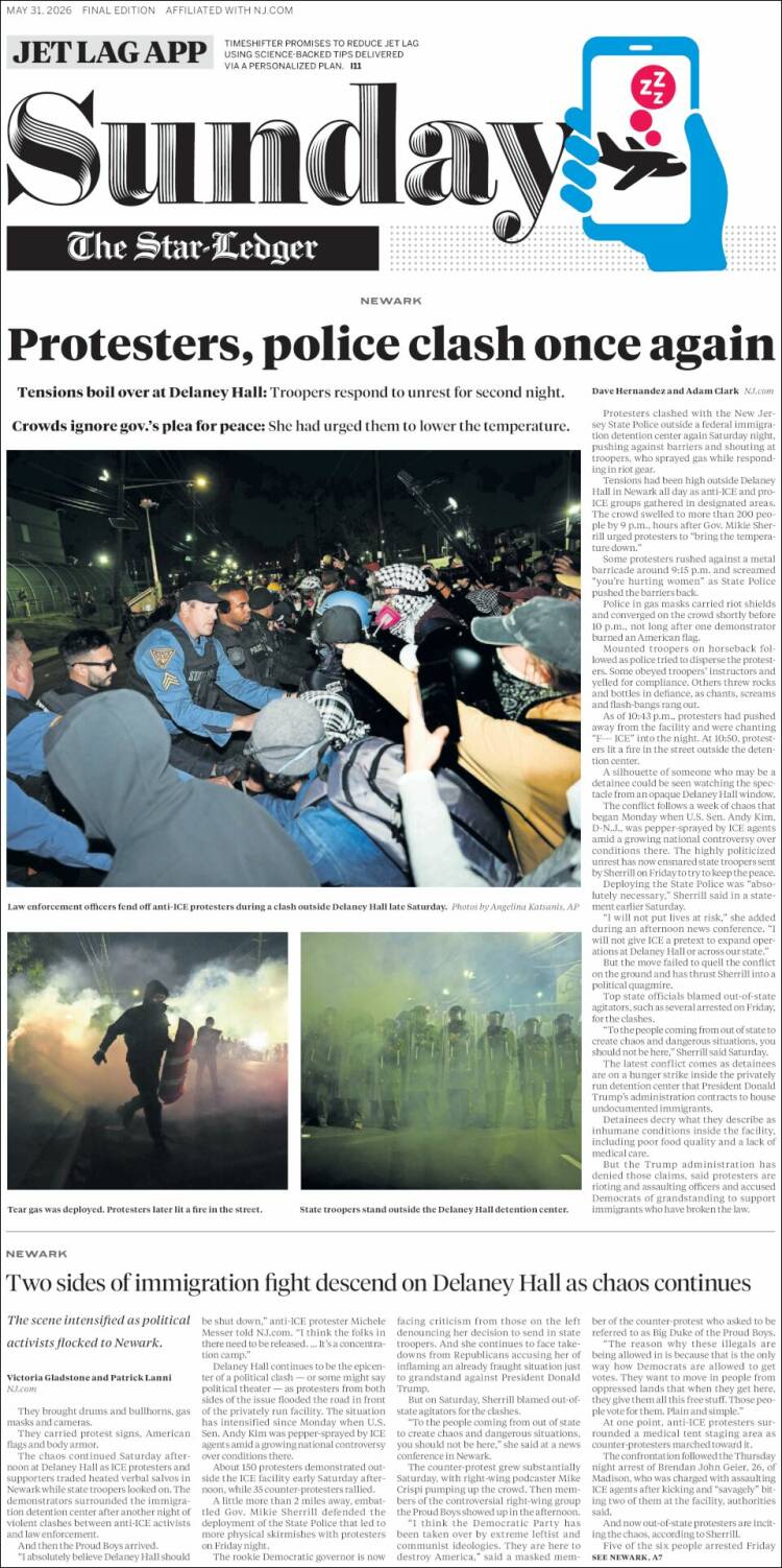 Portada de Star-Ledger (USA)