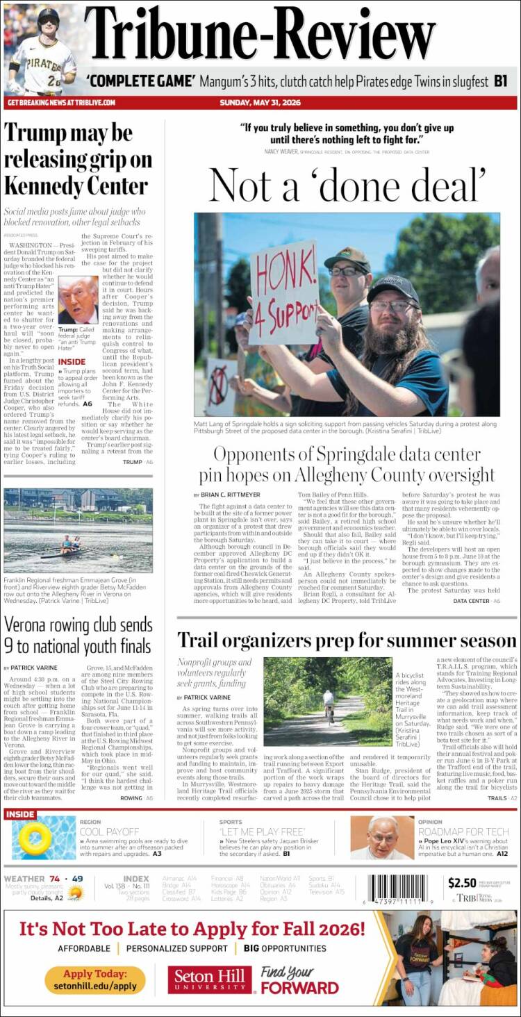 Portada de Tribune-Review (USA)