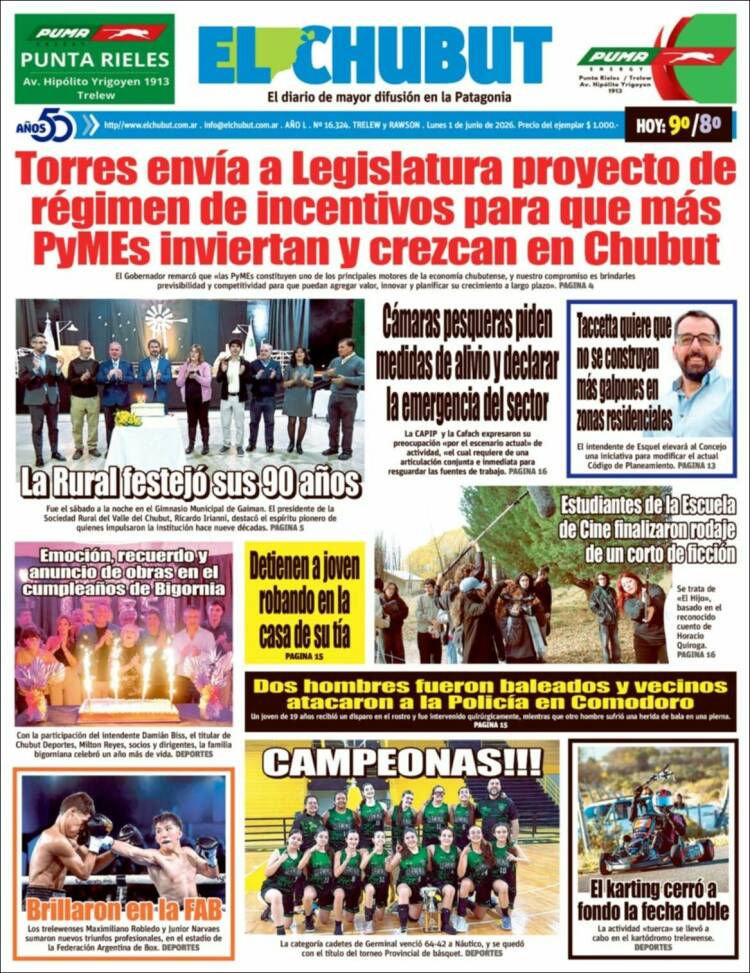 Portada de El Chubut (Argentina)