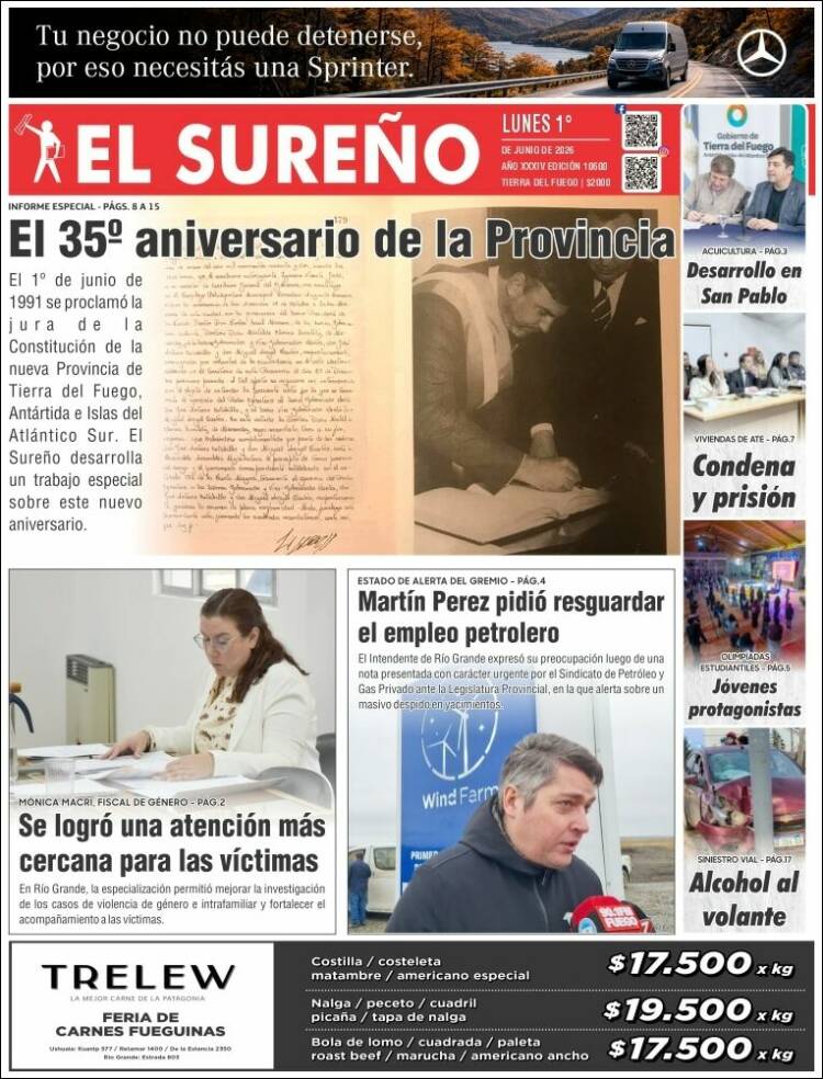 Portada de Diario El Sureño (Argentina)