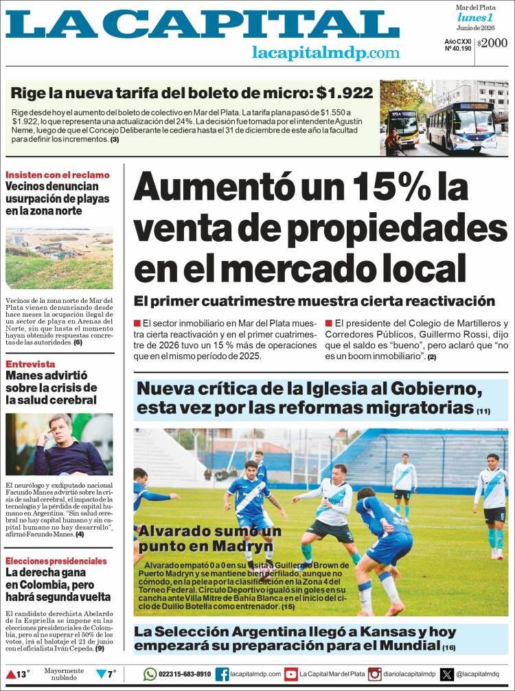 Portada de Diario La Capital - Mar del Plata (Argentina)
