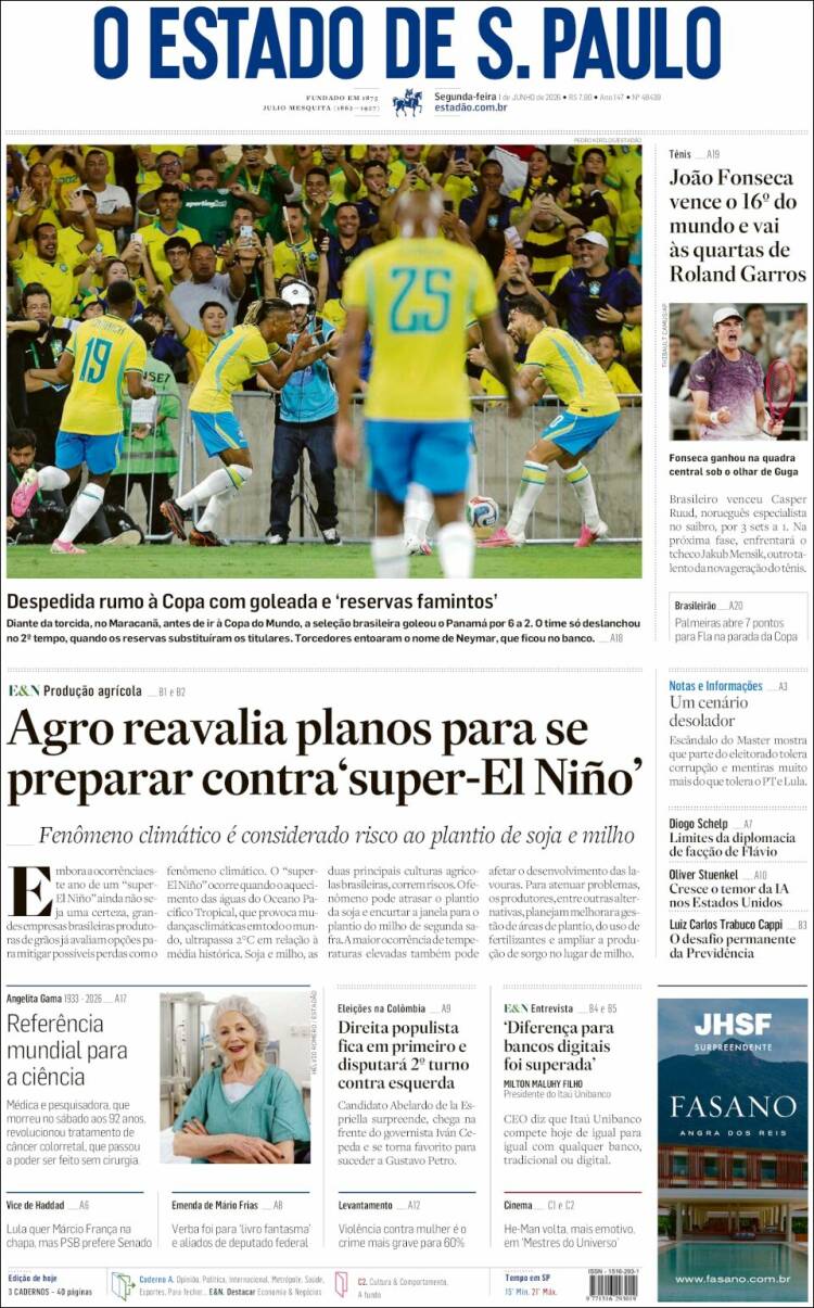 Portada de O Estado de São Paulo (Brasil)