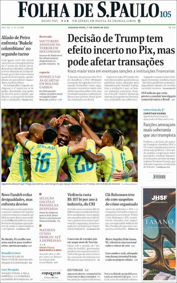 Portada de Folha de São Paulo (Brasil)