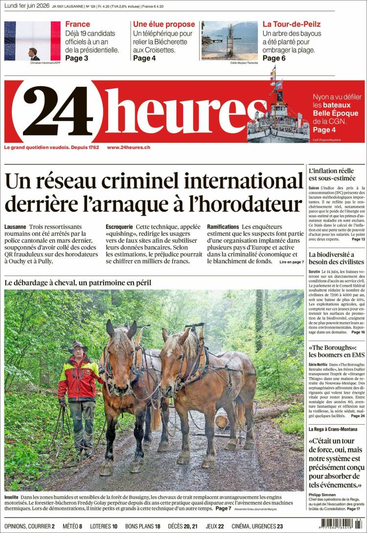 Portada de 24 Heures (Suiza)