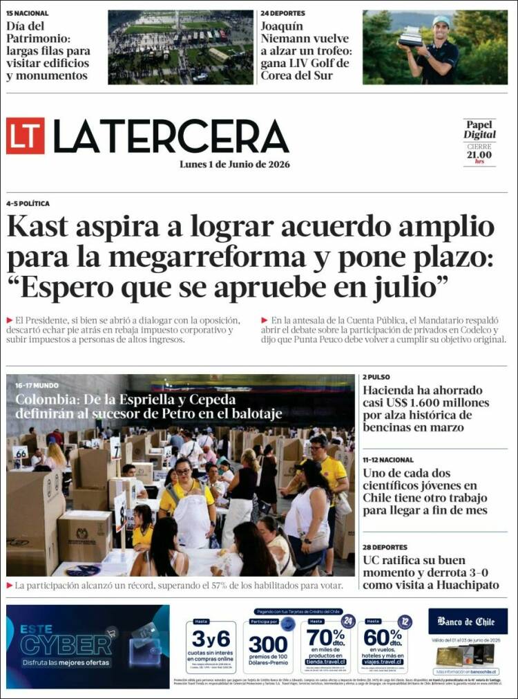 Portada de La Tercera (Chile)