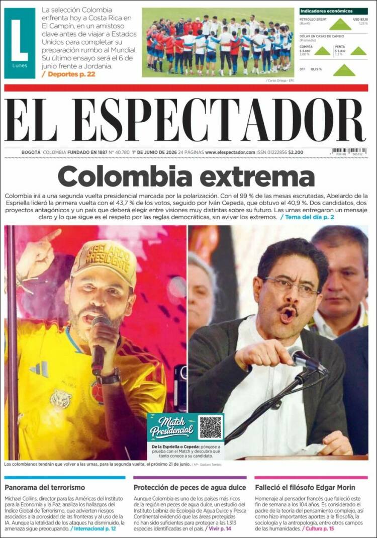 Portada de El Espectador (Colombia)