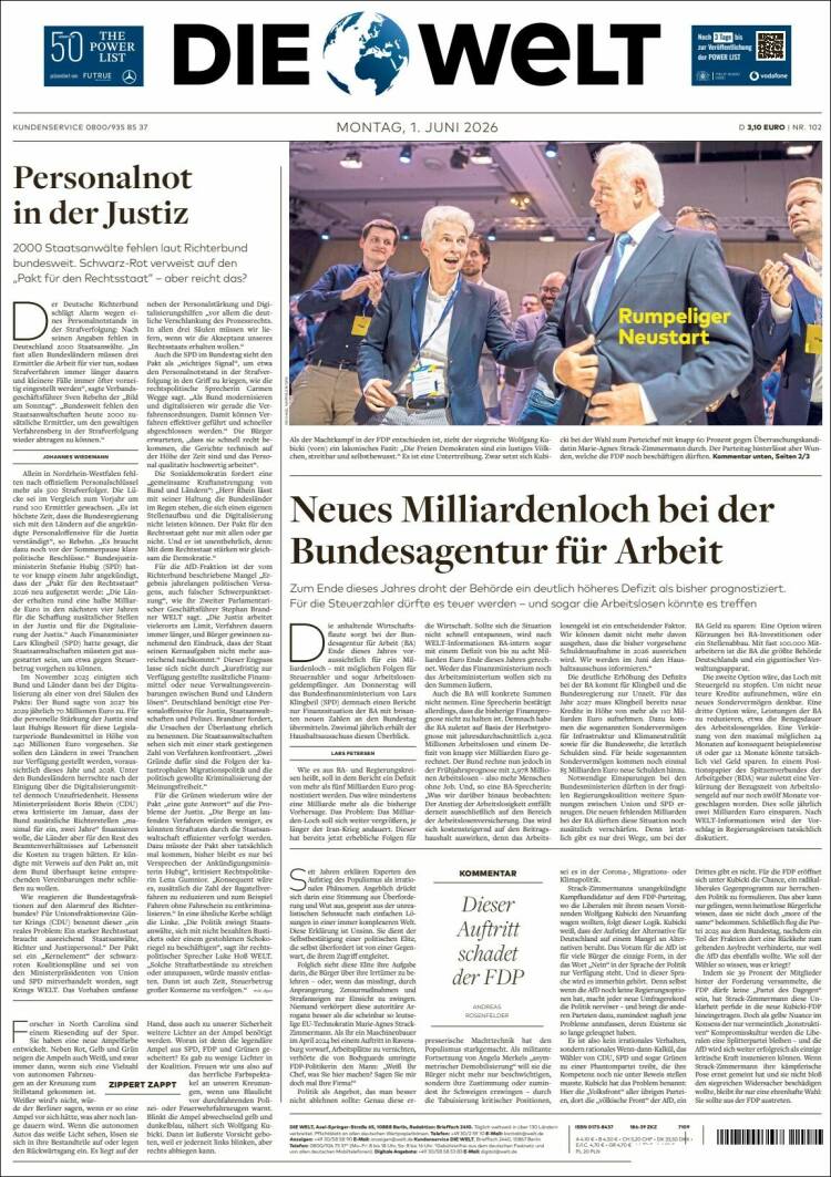 Portada de Die Welt (Alemania)