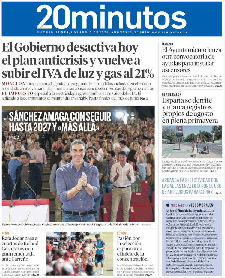 Portada de 20 Minutos - Madrid (Espa&ntilde;a)
