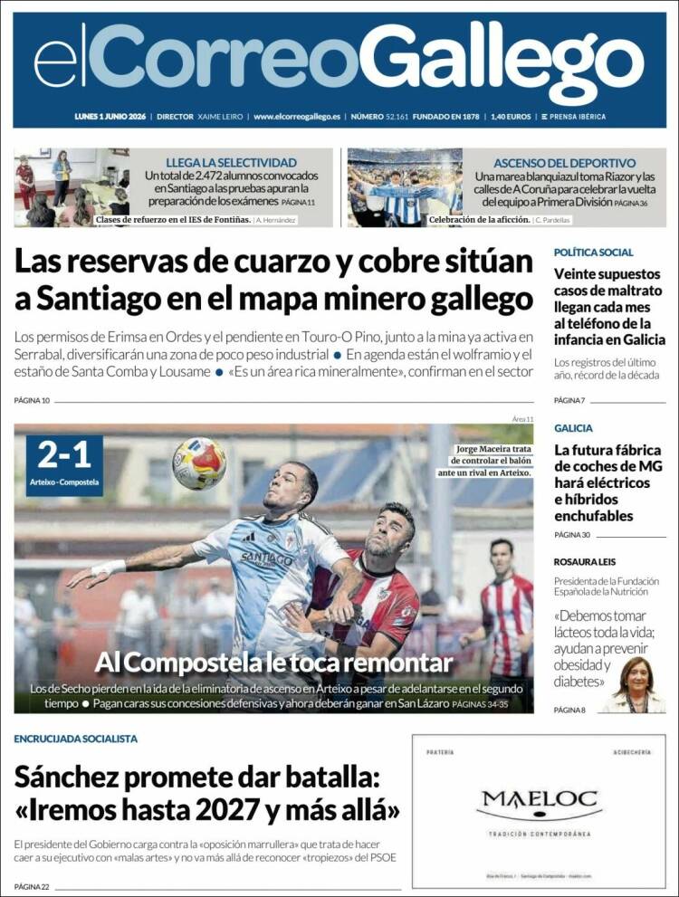 Portada de El Correo Gallego (Espa&ntilde;a)