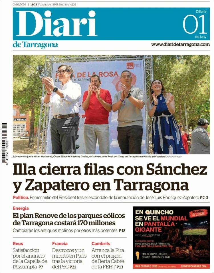 Portada de Diari de Tarragona (Espa&ntilde;a)