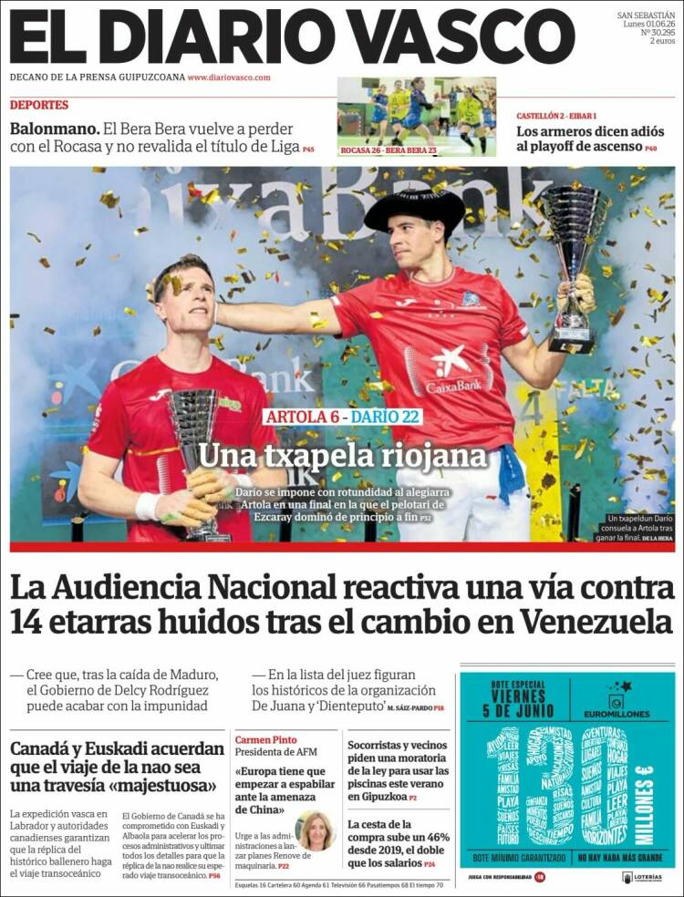 Portada de Diario Vasco (Espa&ntilde;a)
