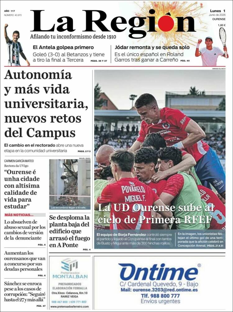 Portada de La Región de Ourense (Espa&ntilde;a)