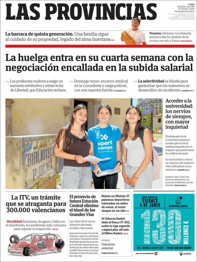 Portada de Las Provincias (Espa&ntilde;a)