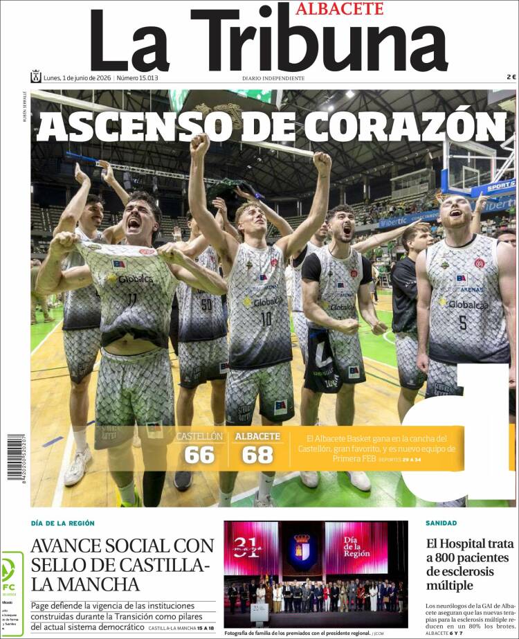 Portada de La Tribuna de Albacete (Espa&ntilde;a)