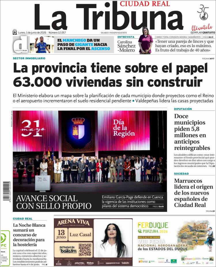 Portada de La Tribuna de Ciudad Real (Espa&ntilde;a)