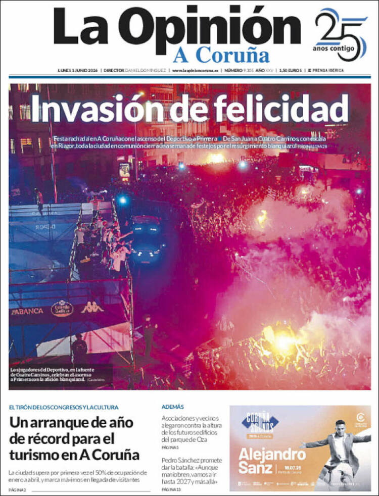 Portada de La Opinión de A Coruña (Espa&ntilde;a)