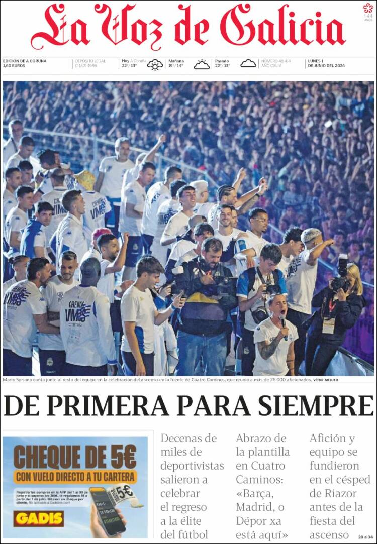 Portada de La Voz de Galicia (Espa&ntilde;a)
