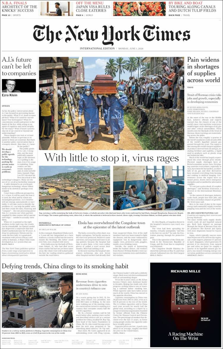 Portada de International New York Times (Europa)