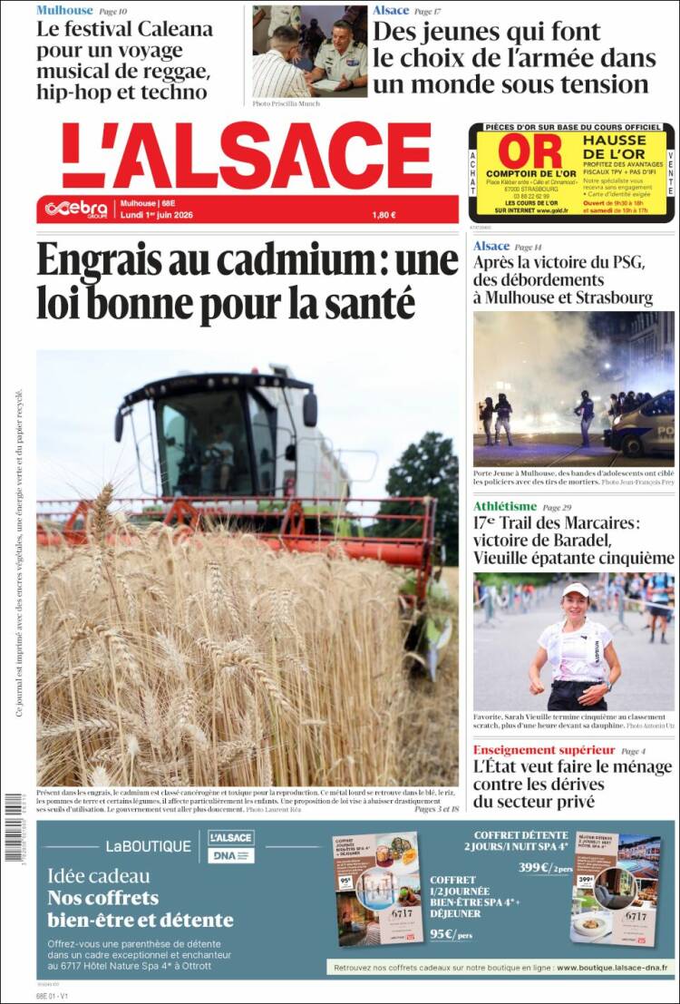 Portada de Journal L'Alsace (Francia)