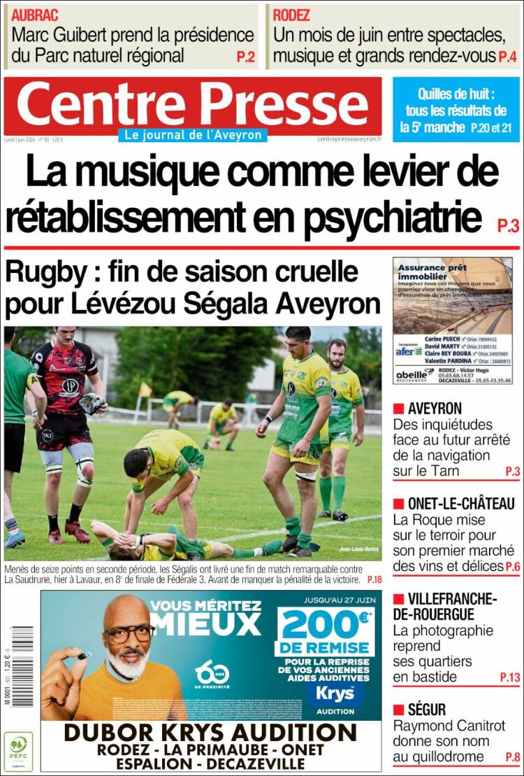 Portada de Centre Presse (Francia)