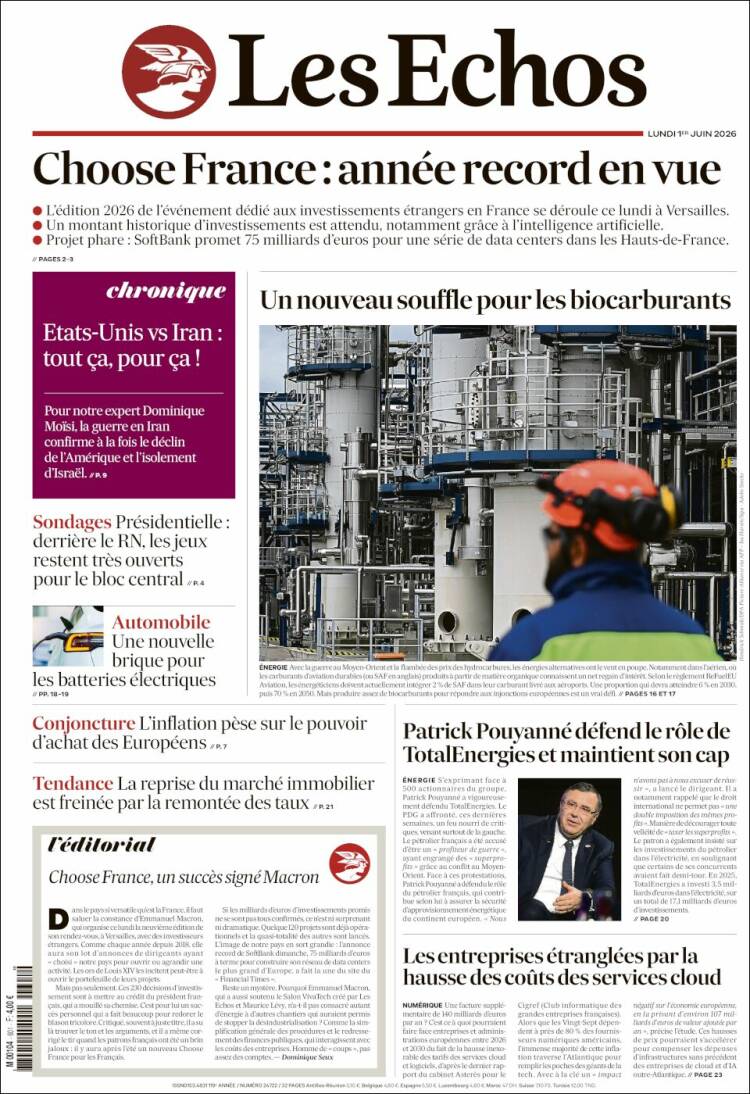 Portada de Les Echos (Francia)