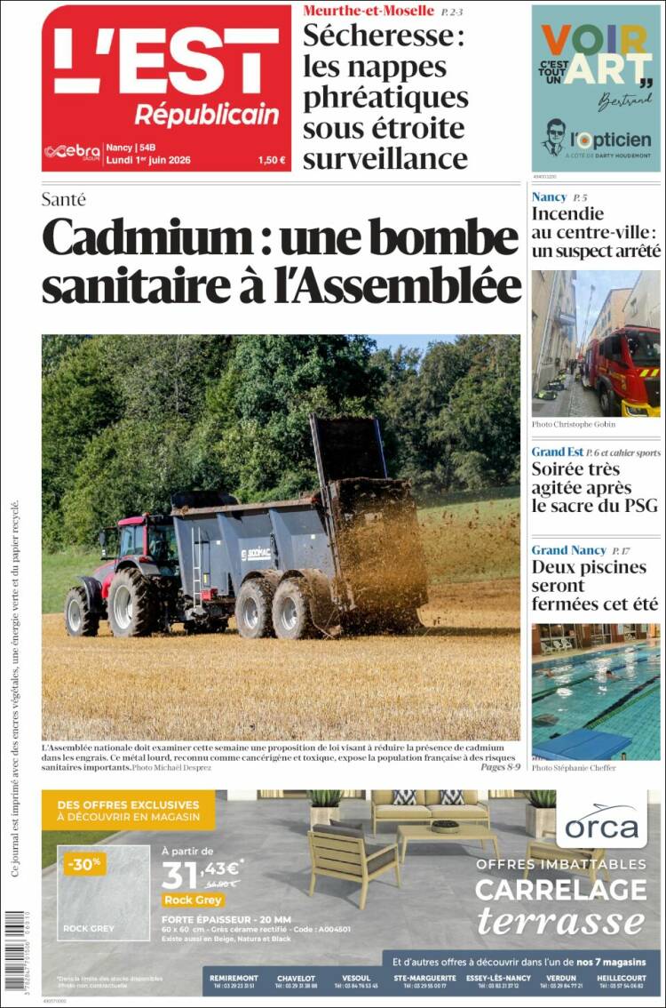Portada de L'Est Republicain (Francia)