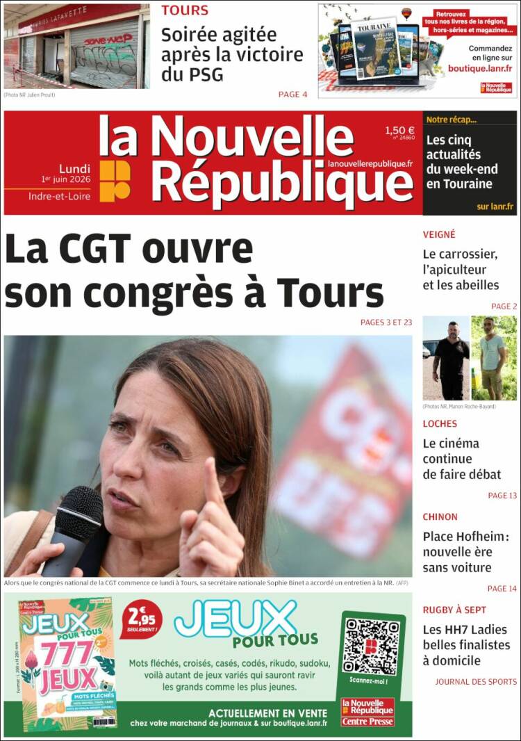 Portada de La Nouvelle Republique (Francia)