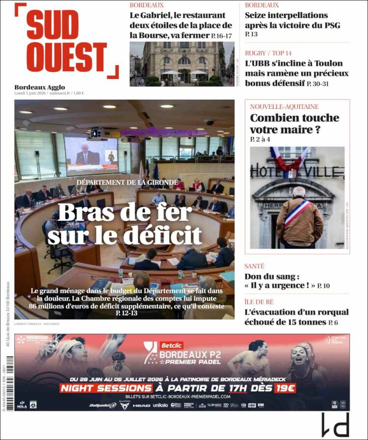 Portada de Sud Ouest (Francia)