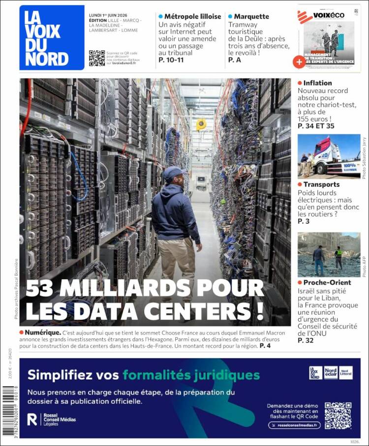 Portada de La Voix du Nord (Francia)