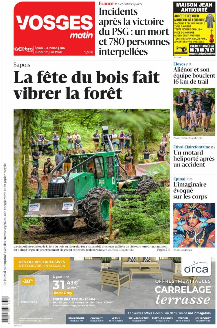 Portada de Vosges Matin (Francia)