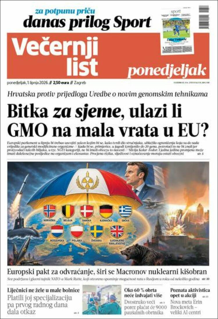 Portada de Večernji (Croacia)