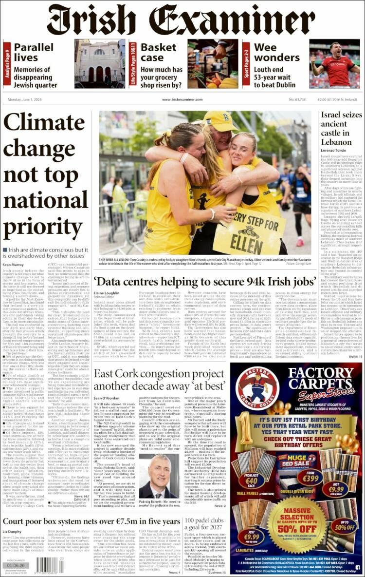 Portada de Irish Examiner (Irlanda)