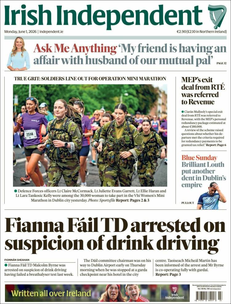 Portada de Irish Independent (Irlanda)