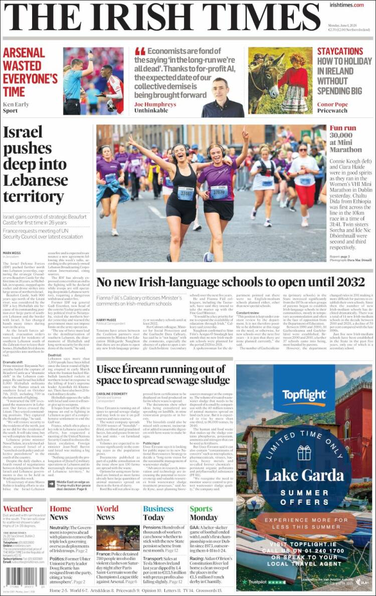 Portada de Irish Times (Irlanda)