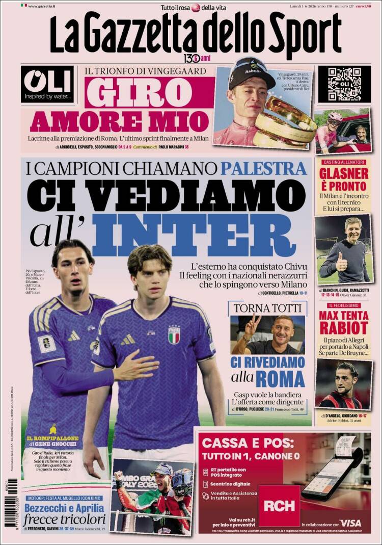 Portada de La Gazzetta dello Sport (Italia)