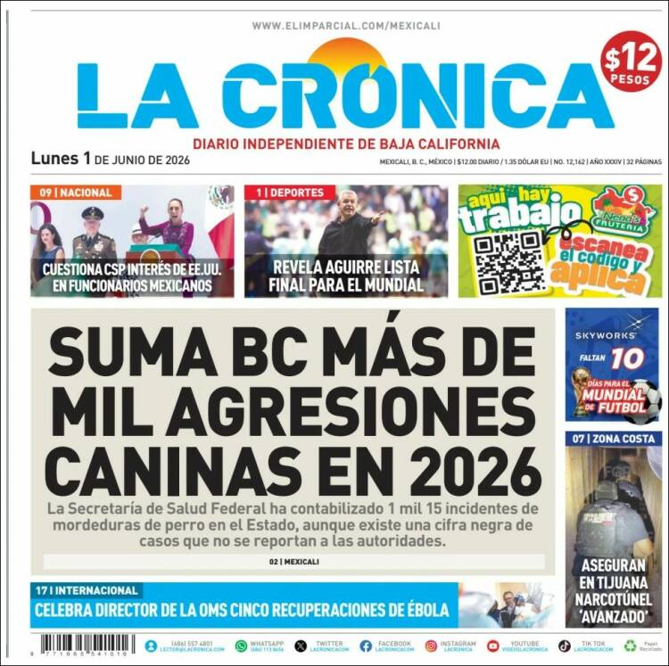 Portada de La Crónica de Baja California (M&eacute;xico)