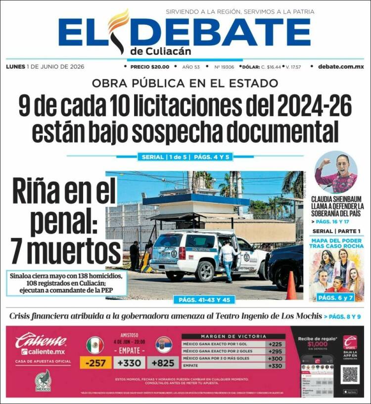 Portada de El Debate de Culiacán (M&eacute;xico)