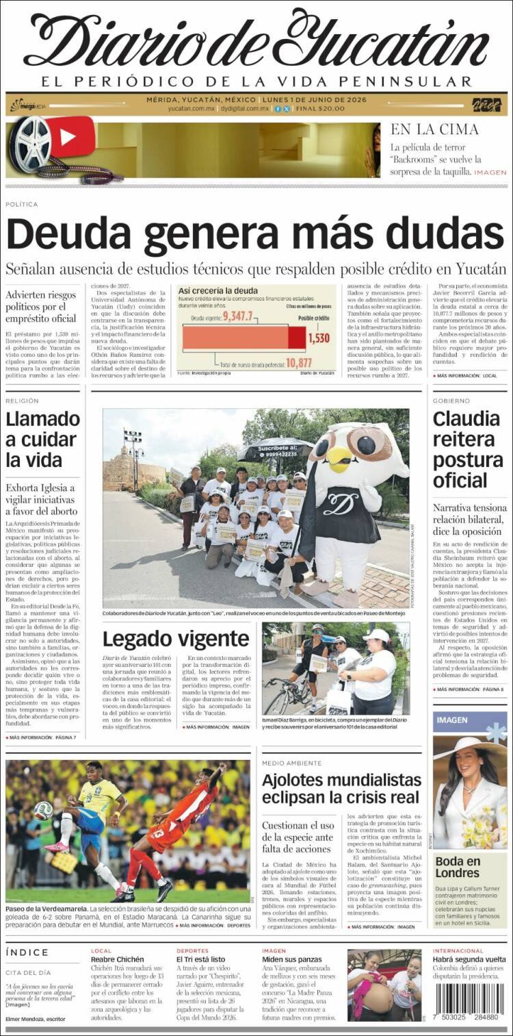 Portada de Diario de Yucatán (M&eacute;xico)