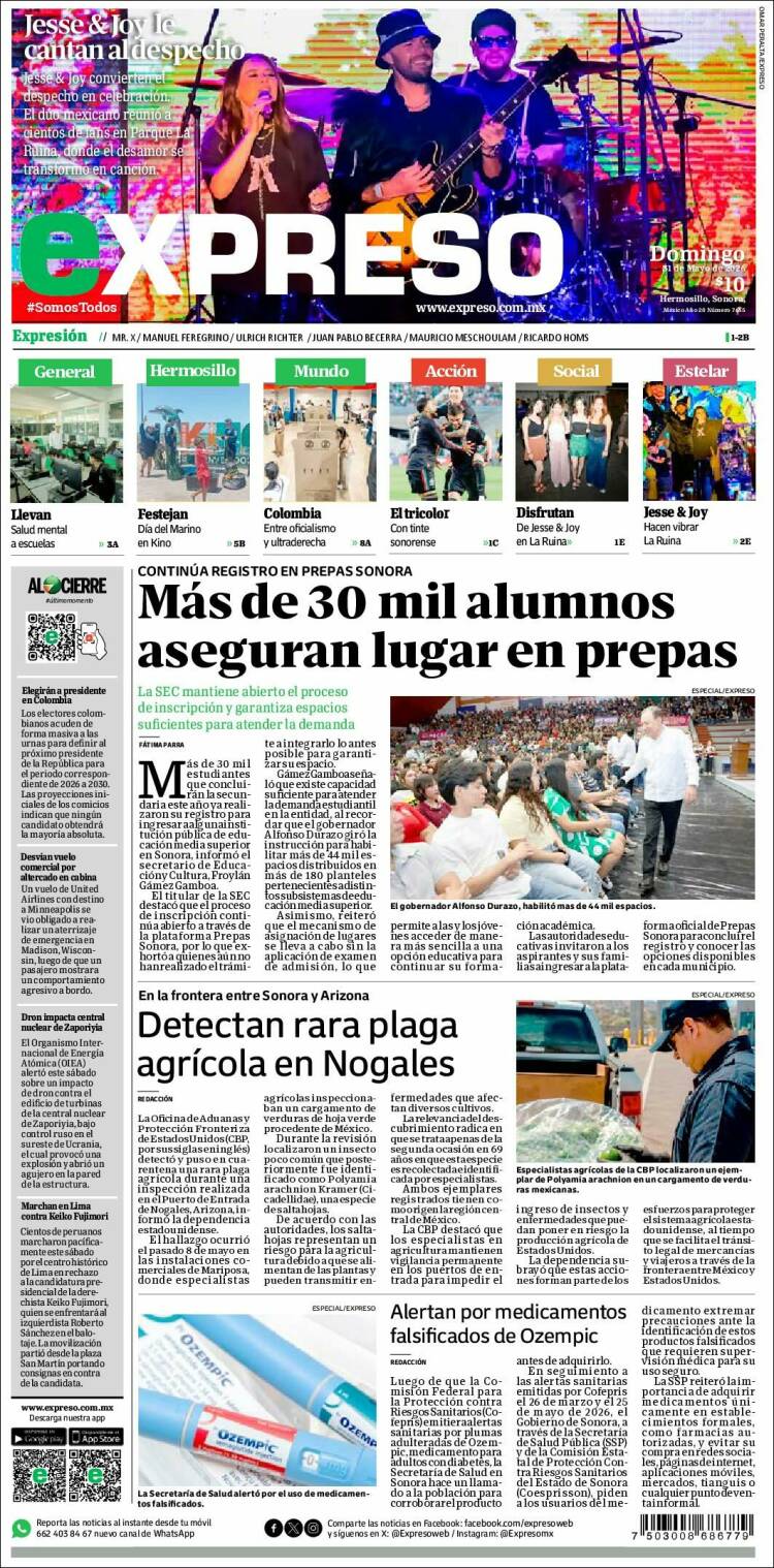 Portada de Expreso (M&eacute;xico)