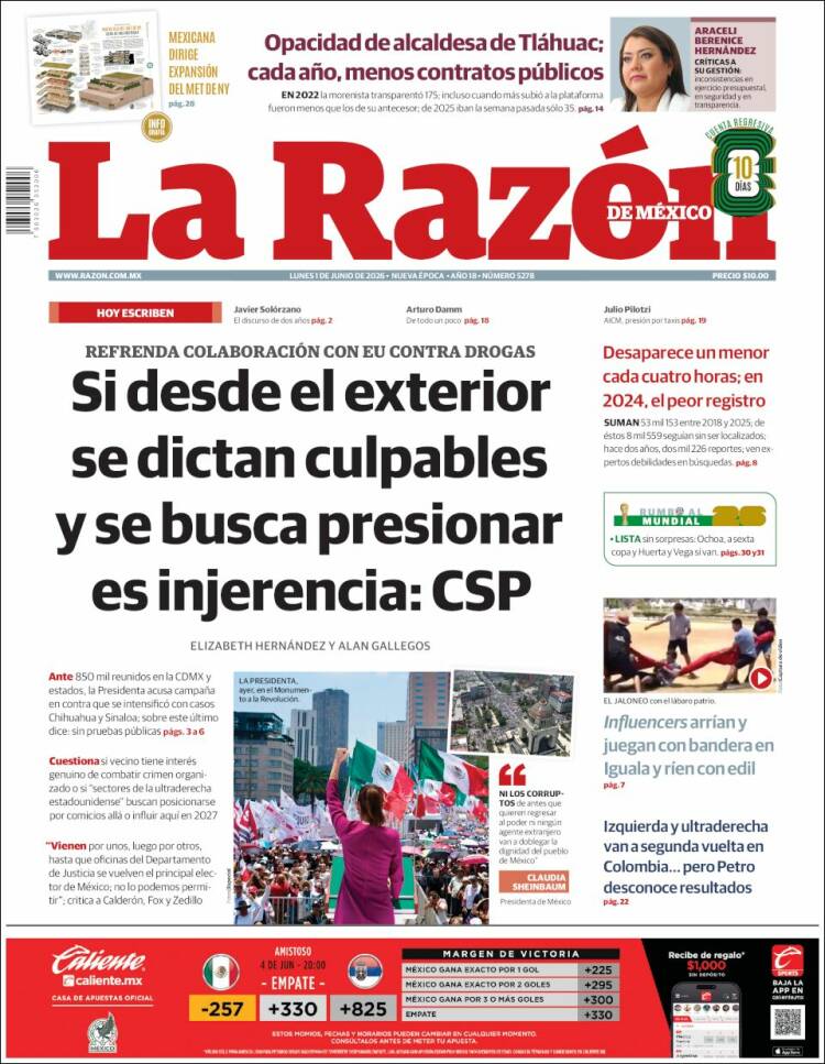 Portada de La Razón (M&eacute;xico)