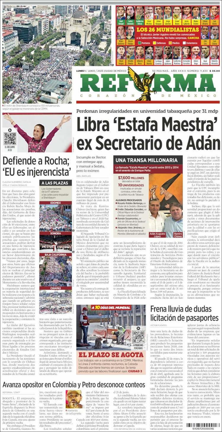 Portada de Reforma (M&eacute;xico)
