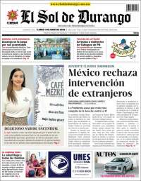 Portada de El Sol de Durango (M&eacute;xico)